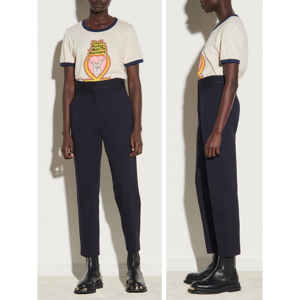 NWT SANDRO Straight-Leg Trousers Size 2 Navy Blue - Picture 1 of 9